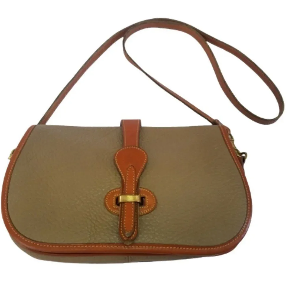 Vintage Dooney & Bourke 70's Over Pebble Leather Over Under Taupe Crossbody Bag